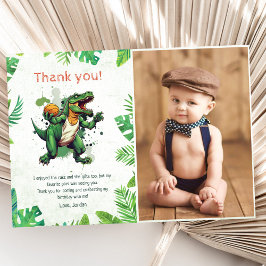 恐竜の最初の誕生日パーティー写真 サンキューカード