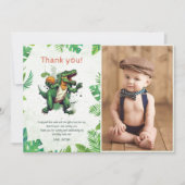 恐竜の最初の誕生日パーティー写真 サンキューカード (正面)