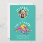 恐竜の最初の誕生日パーティー写真 招待状 (正面)