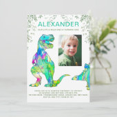 恐竜の最初の誕生日パーティー写真 招待状 (スタンド正面)