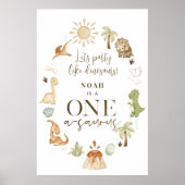 恐竜の最初の誕生日パーティー標識 ポスター (正面)