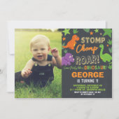 恐竜の最初の誕生日パーティー男の子ストンプチョンプロア 招待状 (正面)