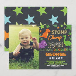恐竜の最初の誕生日パーティー男の子ストンプチョンプロア 招待状