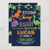 恐竜の最初の誕生日パーティー男の子ストンプチョンプロア 招待状 (正面/裏面)