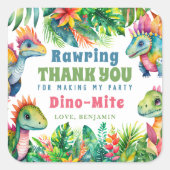 恐竜の最初の誕生日パーティー男の子トロピカルサンキュー スクエアシール (正面)
