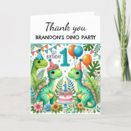 恐竜の最初の誕生日パーティー男の子Dinoかわいい サンキューカード