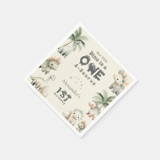 恐竜の最初の誕生日パーティー スタンダードカクテルナプキン (角)