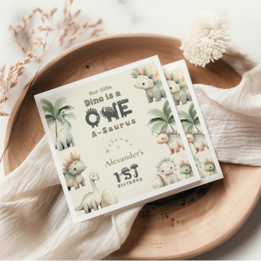 恐竜の最初の誕生日パーティー スタンダードカクテルナプキン