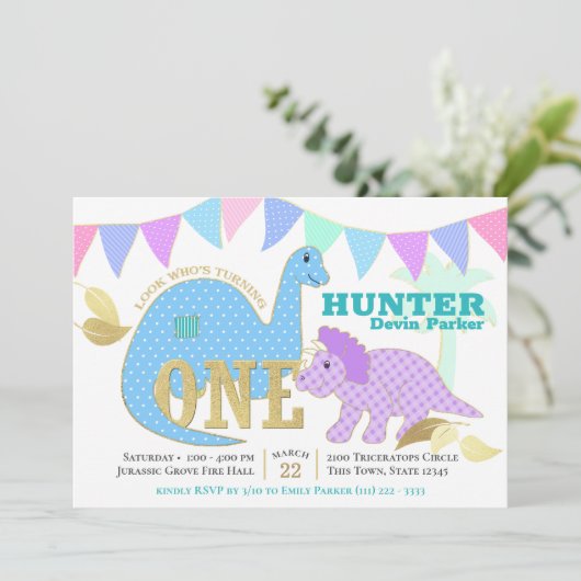 恐竜の最初の誕生日パーティー 招待状 (スタンド正面)
