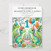 恐竜の最初の誕生日ボーイストンプチョンプロア 招待状 (正面)