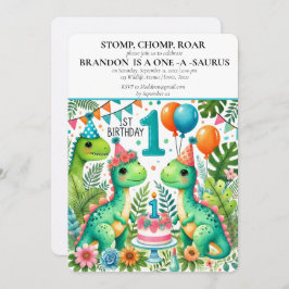 恐竜の最初の誕生日ボーイストンプチョンプロア 招待状