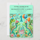 恐竜の最初の誕生日ボーイストンプチョンプロア 招待状 (正面)