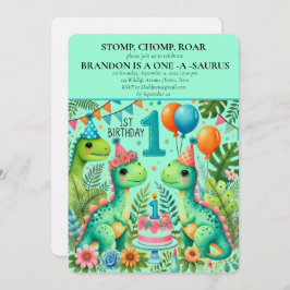 恐竜の最初の誕生日ボーイストンプチョンプロア 招待状