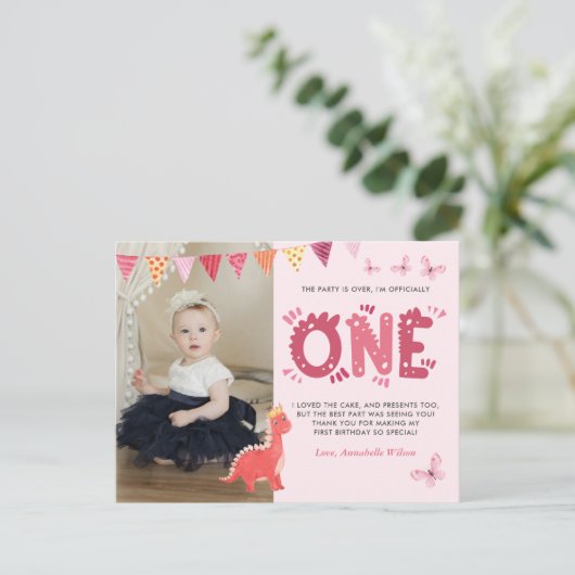 恐竜の最初の誕生日写真ありがとう ポストカード (スタンド正面)