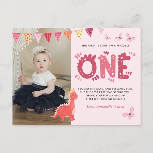 恐竜の最初の誕生日写真ありがとう ポストカード (正面)