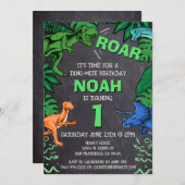 恐竜の最初の誕生日子供の誕生日ディノトレックスボーイ 招待状 (正面/裏面)