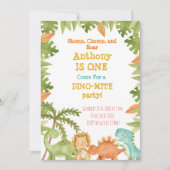 恐竜の最初の誕生日招待状パーティー 招待状 (正面)