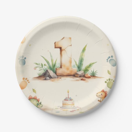 恐竜の最初の誕生日紙プレートワンサウルス ペーパープレート (正面)