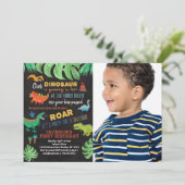 恐竜の最初の誕生日Dinoパーティー写真 招待状 (スタンド正面)