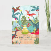 恐竜の最初の1つの子供の誕生日カード カード (正面)