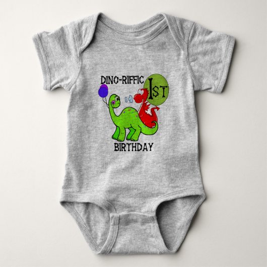 恐竜の最初誕生日のTシャツおよびギフト ベビーボディスーツ (正面)