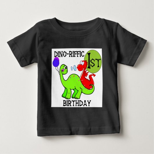 恐竜の最初誕生日のTシャツおよびギフト ベビーTシャツ (正面)