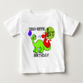 恐竜の最初誕生日のTシャツおよびギフト ベビーTシャツ (正面)