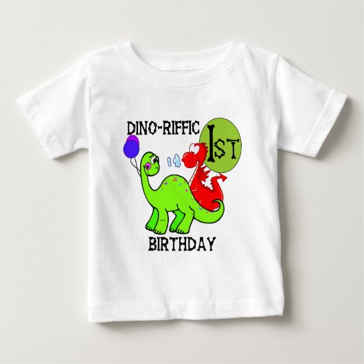 恐竜の最初誕生日のTシャツおよびギフト ベビーTシャツ (正面)