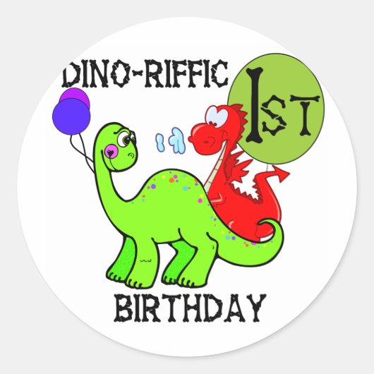恐竜の最初誕生日のTシャツおよびギフト ラウンドシール (正面)