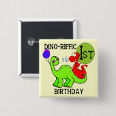 恐竜の最初誕生日のTシャツおよびギフト 缶バッジ (正面&裏面)