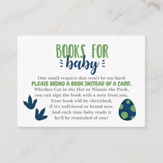 恐竜の本ベビー招待状挿入 エンクロージャーカード (正面)