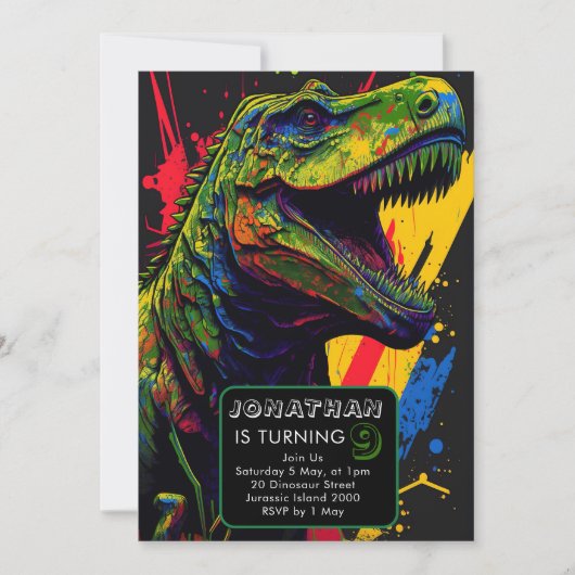 恐竜の楽しい時間が過ぎ去る 招待状 (正面)