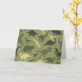 恐竜の模様、恐竜のシルエット、緑のDino カード (黄色い花)