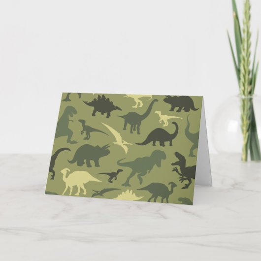 恐竜の模様、恐竜のシルエット、緑のDino カード (正面)