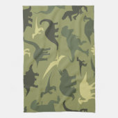 恐竜の模様、恐竜のシルエット、緑のDino キッチンタオル (縦)