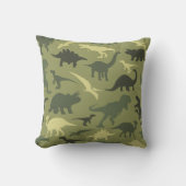 恐竜の模様、恐竜のシルエット、緑のDino クッション (正面)