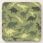 恐竜の模様、恐竜のシルエット、緑のDino コースター (正面)