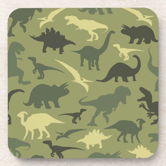恐竜の模様、恐竜のシルエット、緑のDino コースター (正面)