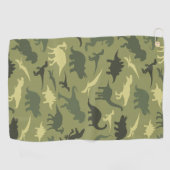 恐竜の模様、恐竜のシルエット、緑のDino ゴルフタオル (横)
