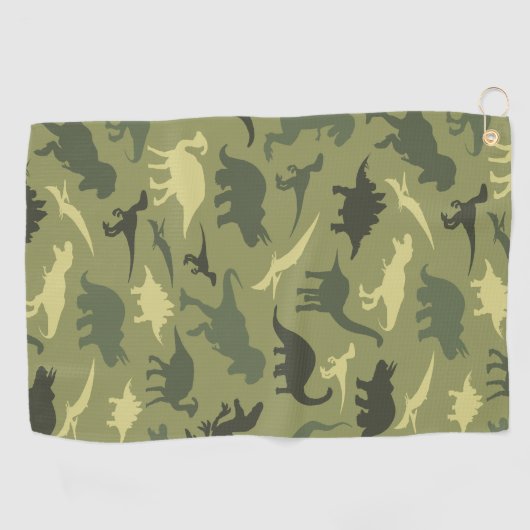 恐竜の模様、恐竜のシルエット、緑のDino ゴルフタオル (横)