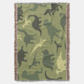 恐竜の模様、恐竜のシルエット、緑のDino スローブランケット (正面縦)