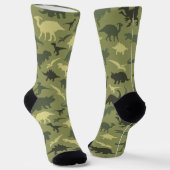 恐竜の模様、恐竜のシルエット、緑のDino ソックス (傾斜あり)