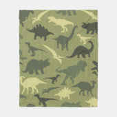恐竜の模様、恐竜のシルエット、緑のDino フリースブランケット (正面)