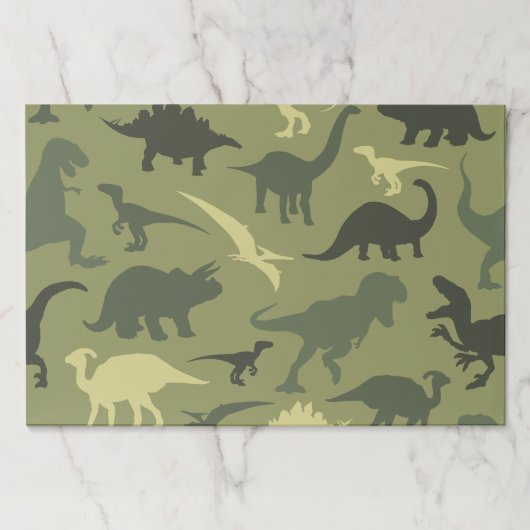 恐竜の模様、恐竜のシルエット、緑のDino ペーパーパッド (正面)