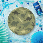 恐竜の模様、恐竜のシルエット、緑のDino ペーパープレート (パーティー)