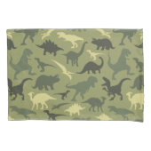 恐竜の模様、恐竜のシルエット、緑のDino 枕カバー (正面)