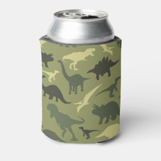 恐竜の模様、恐竜のシルエット、緑のDino 缶クーラー (缶裏面)