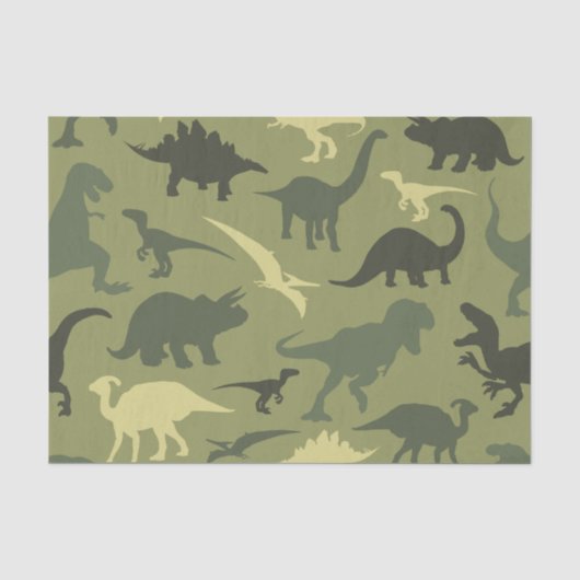 恐竜の模様、恐竜のシルエット、緑のDino 薄葉紙 (正面)