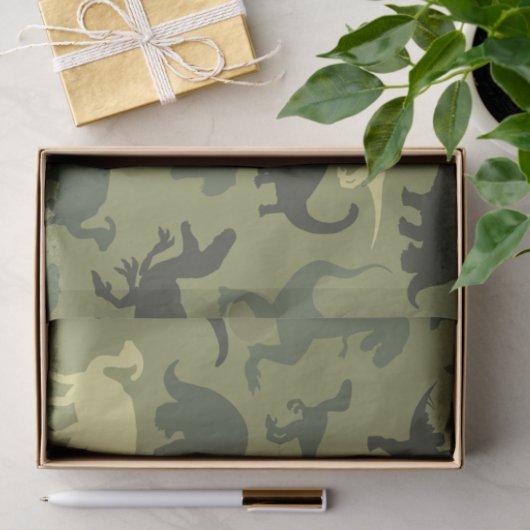 恐竜の模様、恐竜のシルエット、緑のDino 薄葉紙 (ギフト)