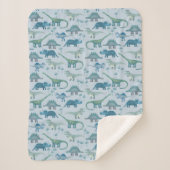 恐竜の模様(青) シェルパブランケット (正面)